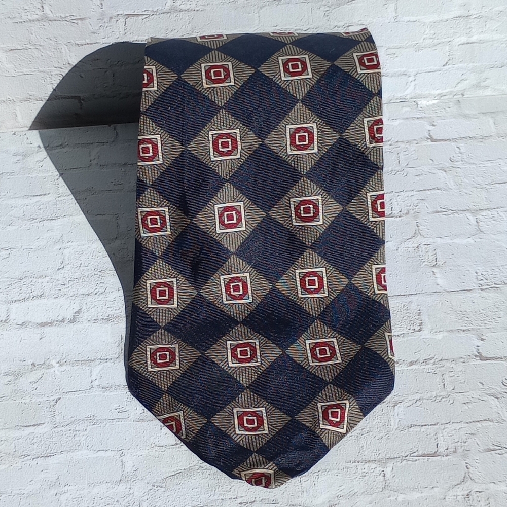 Bert Pulitzer Collector's Edition Navy and Tan Silk Tie | Made in USA